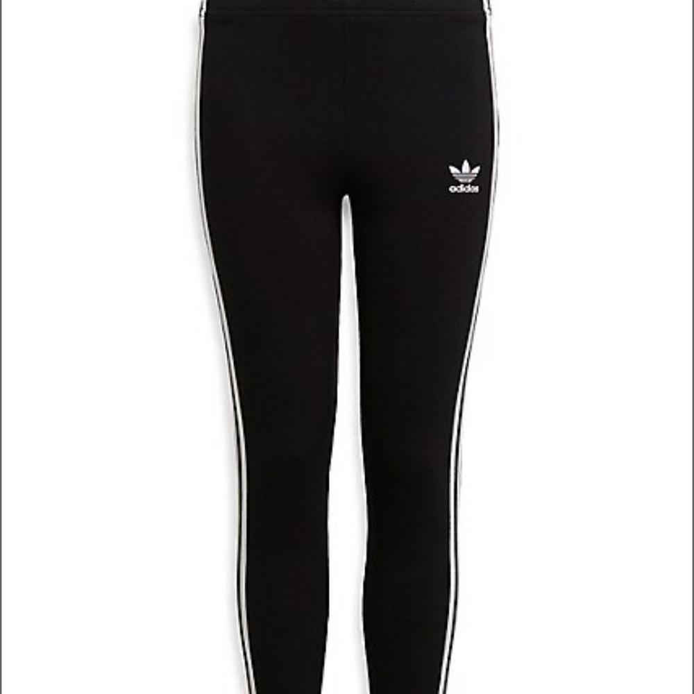 Black adidas leggings with 3 white strips on side